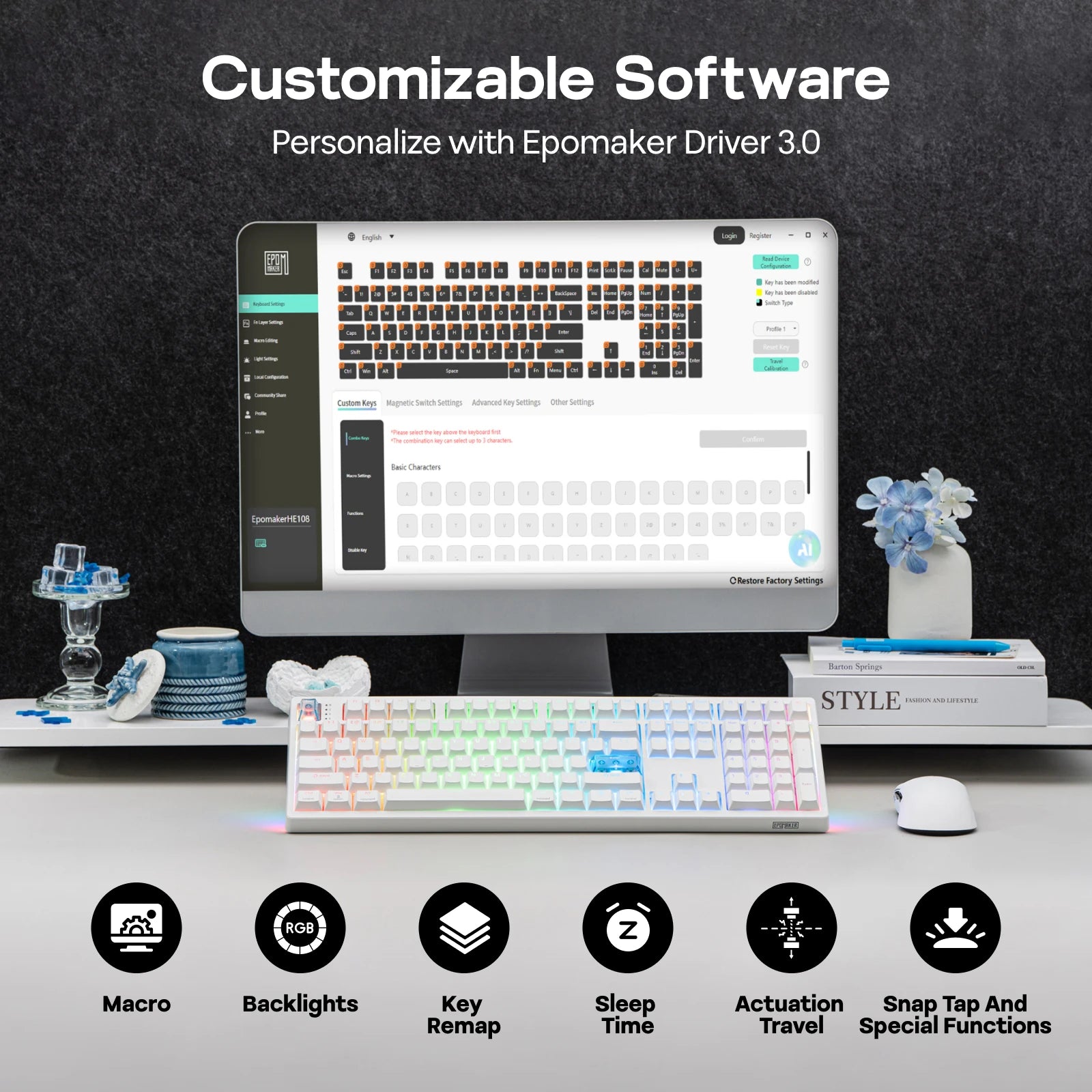 EPOMAKER HE108 Full Sized ANSI US QWERTY Layout Tri-mode Wireless Hall Effect Gaming Keyboard 128K Scan Rate & 10000mAh Battery