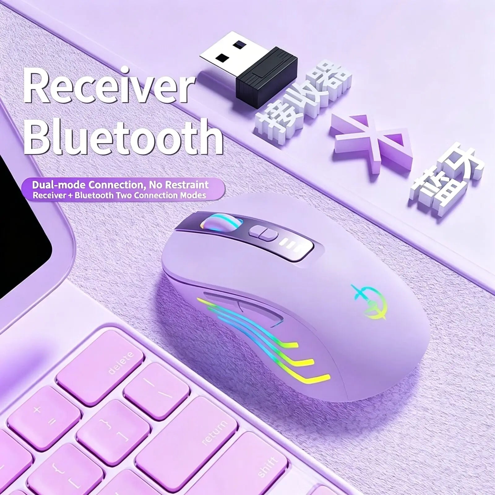 RGB Luminous Bluetooth Dual Mode Mouse 2.4G Wireless Rechargeable Power Digital Display 2400 DPI Gaming Computer Mice Office