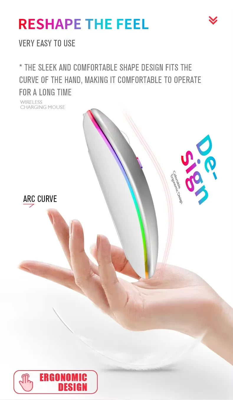 Silent Mice Ultra-thin Rechargeable Colorful BT 2.4ghz daul mold Optical Computer Wireless RGB Gaming Mouse