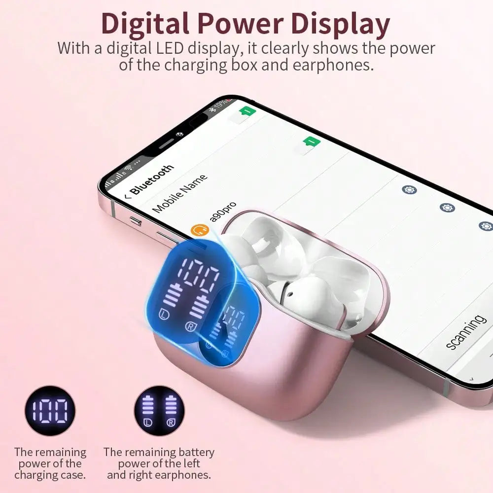 Ordtop Wireless Earbuds, Bluetooth Headphones 48H Playtime Ear Buds With LED Power Display, IPX7 Waterproof Bluetooth 5.4 Earphones In-Ear Earbuds With 4 Mic For Android IOS Cell Phone Laptop, Purple