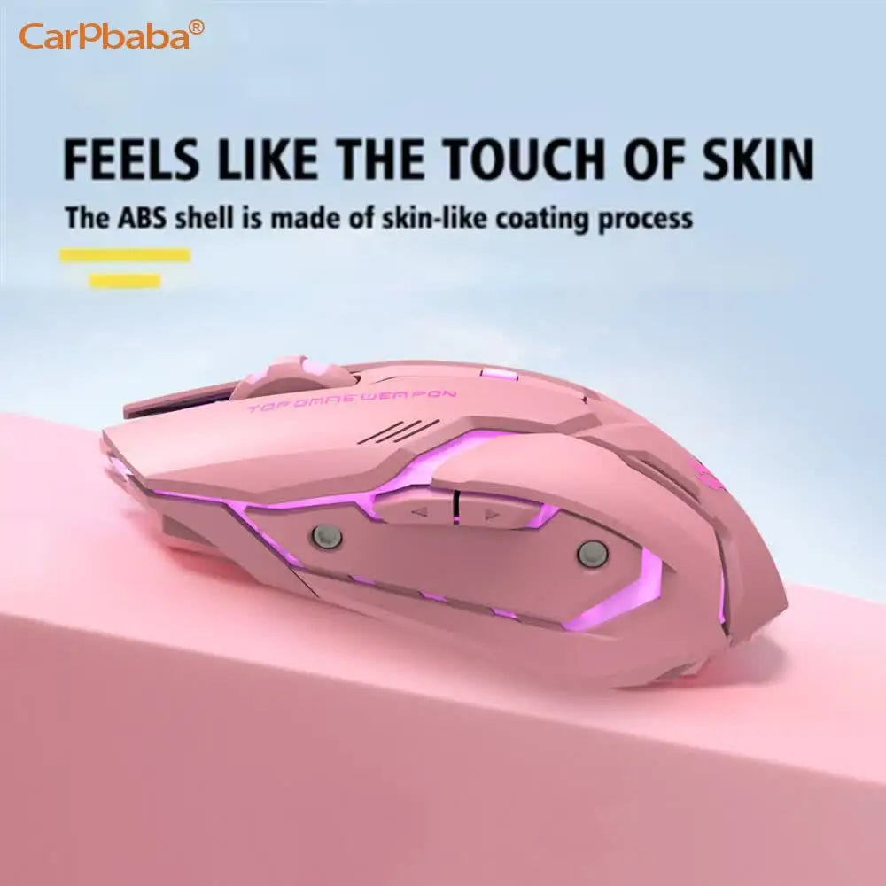 PT1T1 Gaming Pink Mouse Wireless 2.4G Mice Cute Mute Computer Mouse USB Backlight Rechargeable Wireless Mouse For PC IOS Laptop
