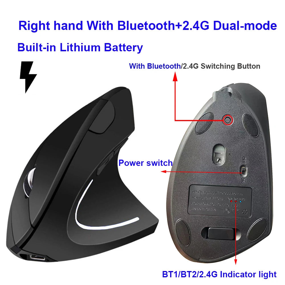 Left Right Hand Mouse Vertical Ergonomic 2.4G Wireless with Right Bluetooth Double Mode Mouse Computer PC Mice Gaming Mouse
