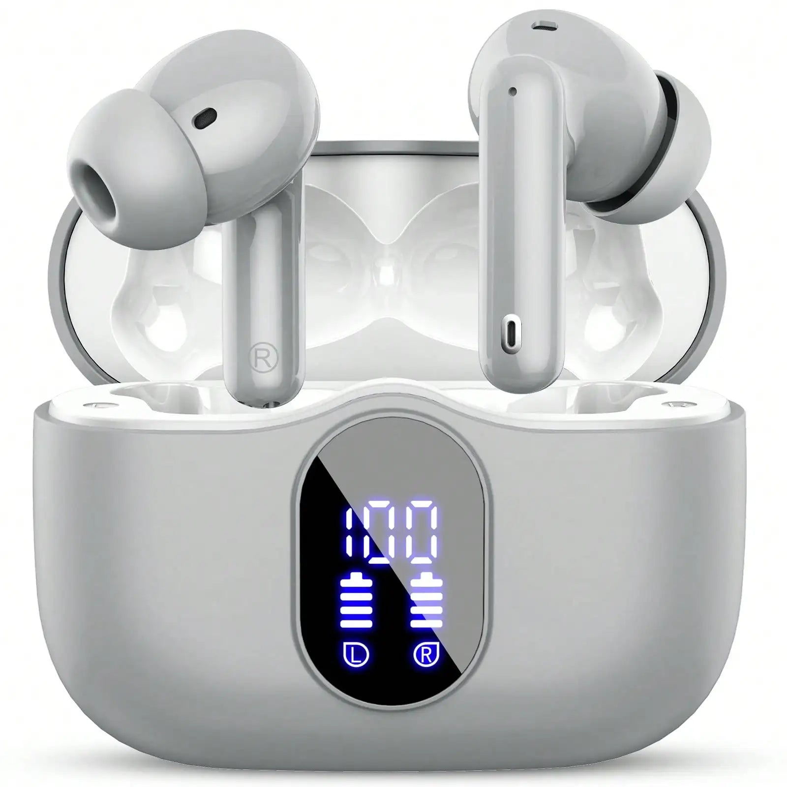 Ordtop Wireless Earbuds, Bluetooth Headphones 48H Playtime Ear Buds With LED Power Display, IPX7 Waterproof Bluetooth 5.4 Earphones In-Ear Earbuds With 4 Mic For Android IOS Cell Phone Laptop, Purple