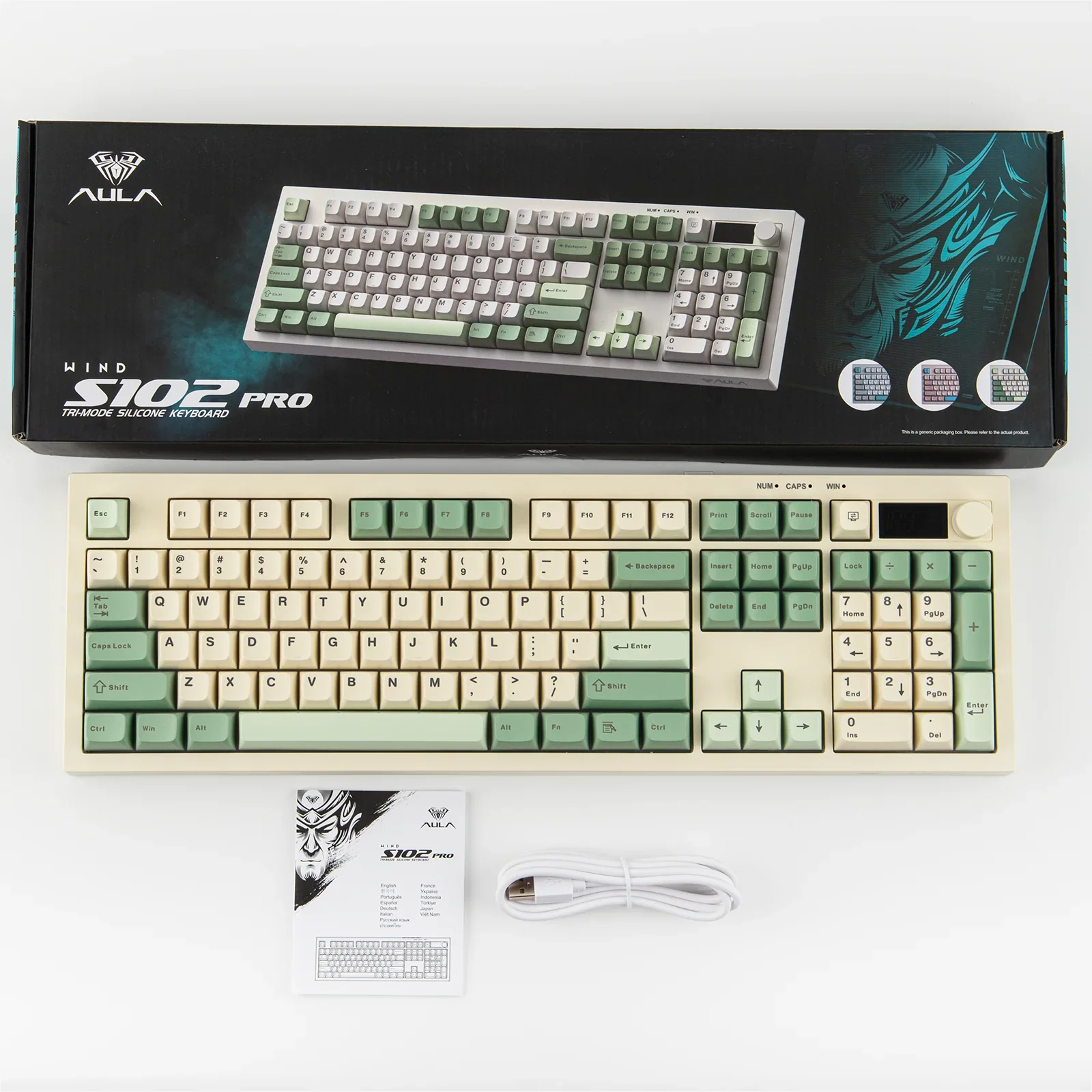 AULA S102 PRO Wireless Membrane Keyboard Full Size ANSI US Silent TFT Screen Volume Knob 2000mAh Battery for Gaming PC Laptop