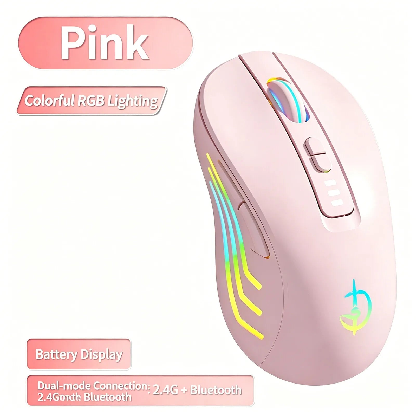 RGB Luminous Bluetooth Dual Mode Mouse 2.4G Wireless Rechargeable Power Digital Display 2400 DPI Gaming Computer Mice Office