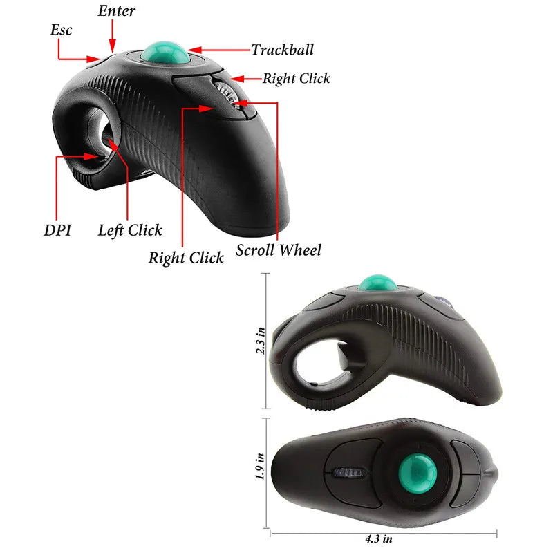 Wired Trackball Mouse Mini USB Portable Pointing Mouse Ergonomic Design for Left & Right Hands Suitable for PC Tablet and Laptop