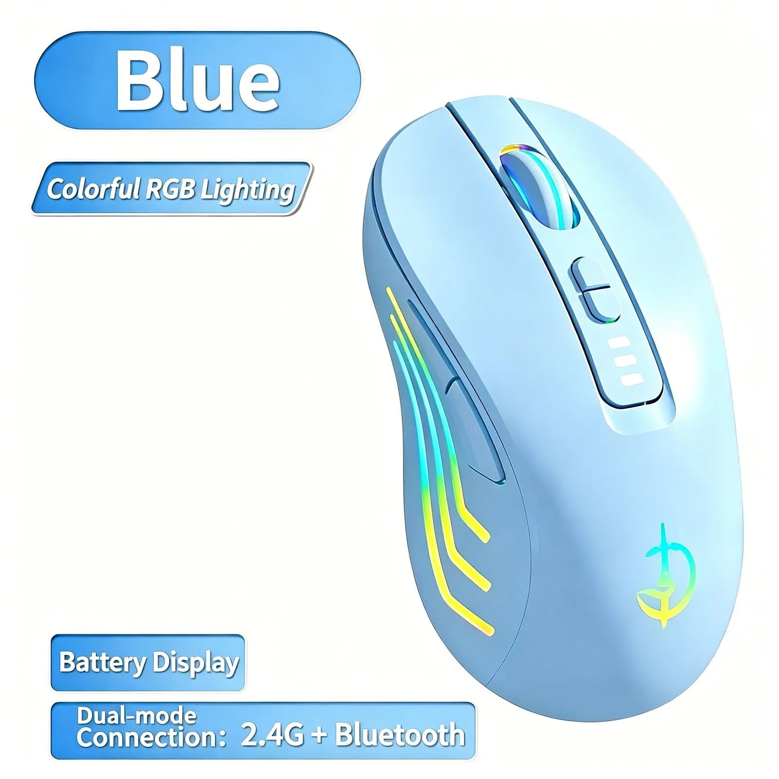 RGB Luminous Bluetooth Dual Mode Mouse 2.4G Wireless Rechargeable Power Digital Display 2400 DPI Gaming Computer Mice Office