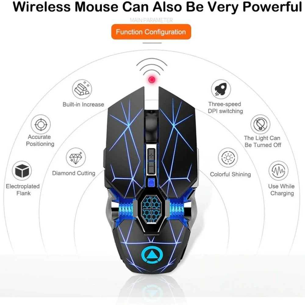 Wireless Optical 2.4G USB Gaming Mouse 1600DPI 7 Color LED Backlit Rechargeable Silent Mice For PC Laptop