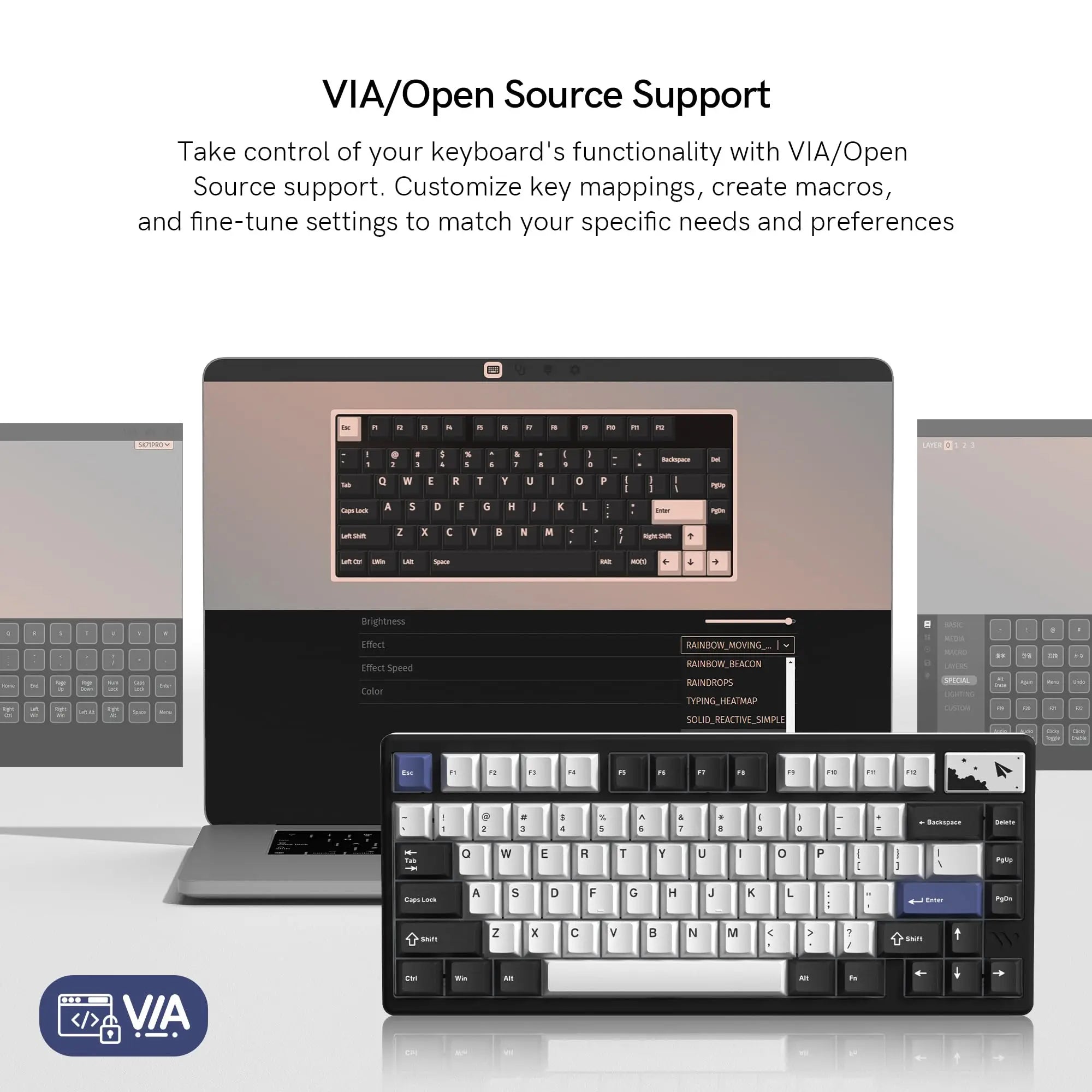WOMIER SK71 Pro Wireless Mechanical Aluminum Keyboard 75% Hot Swappable Tri-Mode VIA Keyboard for Win/Mac