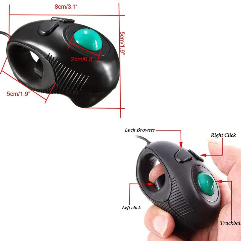 Wired Trackball Mouse Mini USB Portable Pointing Mouse Ergonomic Design for Left & Right Hands Suitable for PC Tablet and Laptop