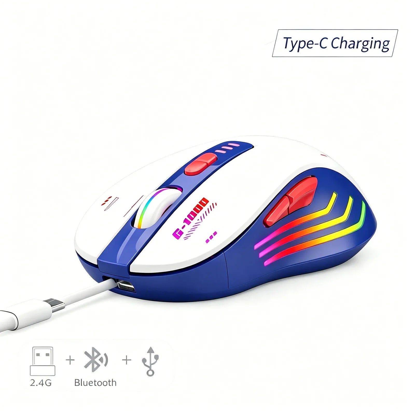 RGB Luminous Bluetooth Dual Mode Mouse 2.4G Wireless Rechargeable Power Digital Display 2400 DPI Gaming Computer Mice Office