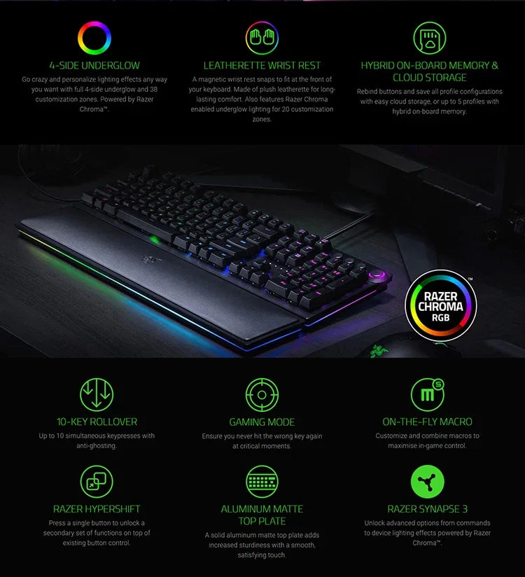 Razer Huntsman Elite Gaming Keyboard Optical SwitchesChroma RGB Magnetic Wrist Rest  Fast Actuation PC Gaming