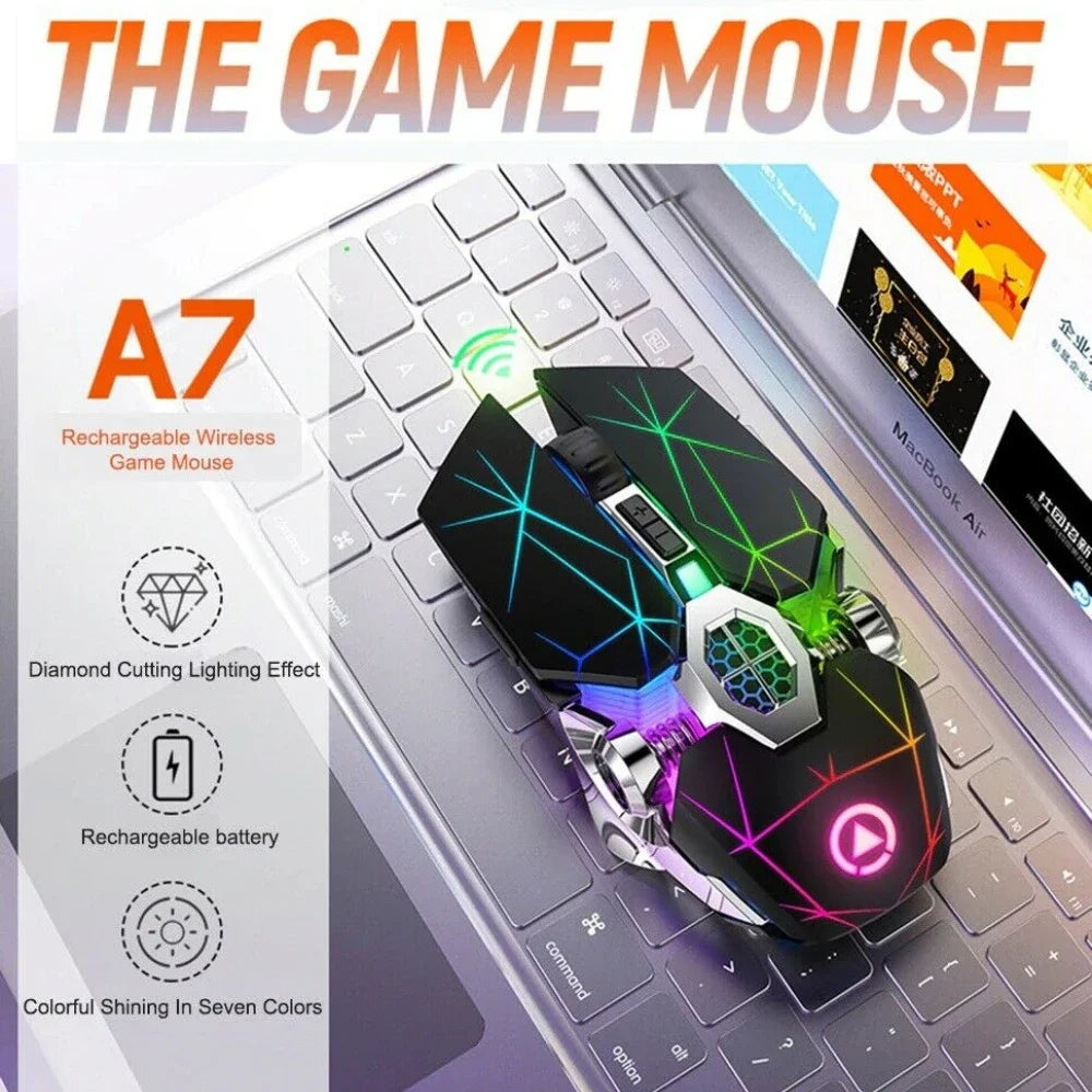 Wireless Optical 2.4G USB Gaming Mouse 1600DPI 7 Color LED Backlit Rechargeable Silent Mice For PC Laptop