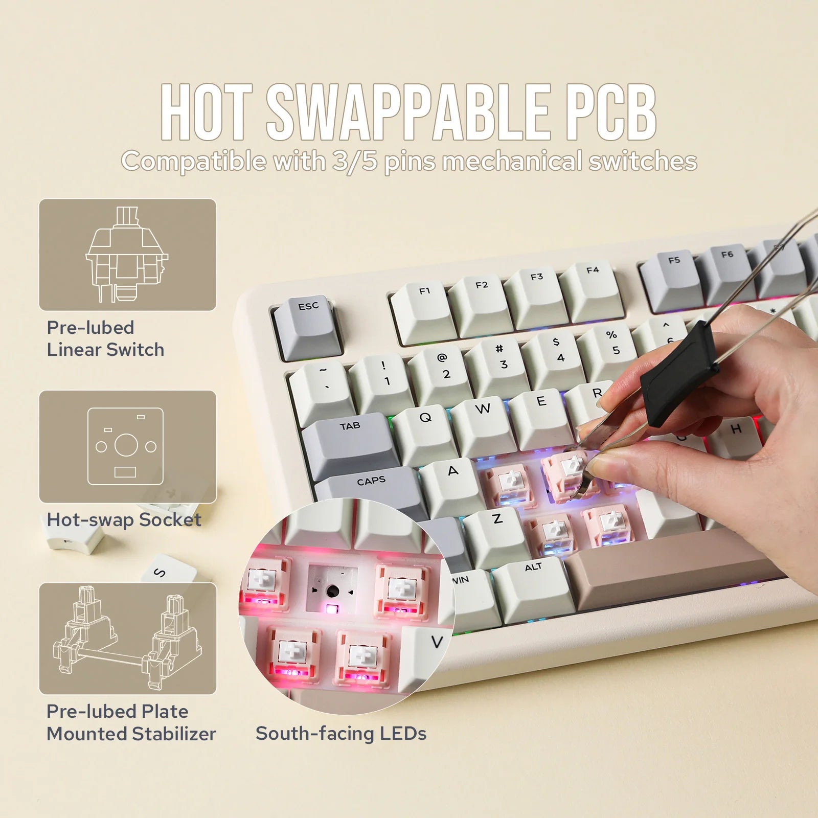 EPOMAKER Galaxy 70 75% ANSI US Layout Gasket Tri-mode Wireless Mechanical Gaming Keyboard with RGB Backlight & 4000mah Battery