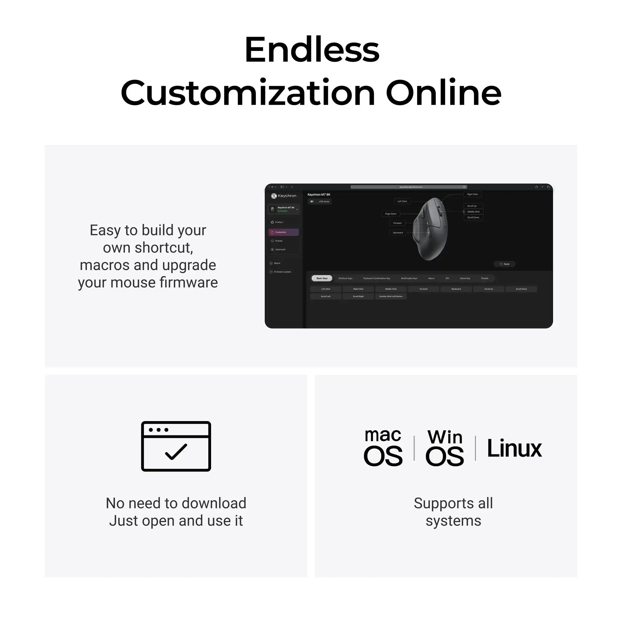 Keychron M7 Wireless Optical Mouse 2.4GHz & Bluetooth & Type-C Mice Lightweight Ergonomic Design