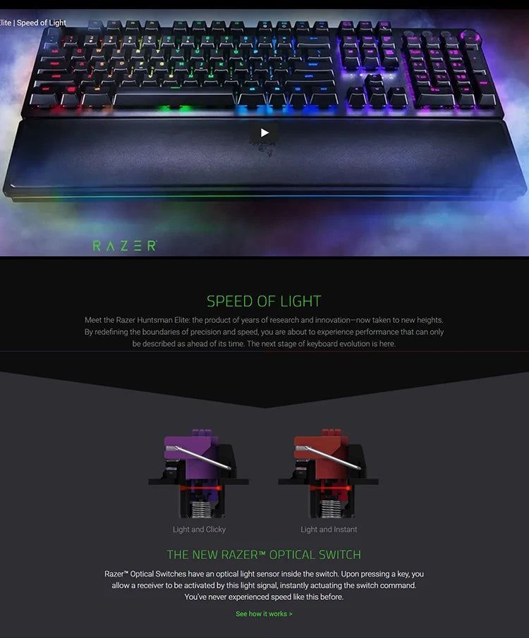 Razer Huntsman Elite Gaming Keyboard Optical SwitchesChroma RGB Magnetic Wrist Rest  Fast Actuation PC Gaming
