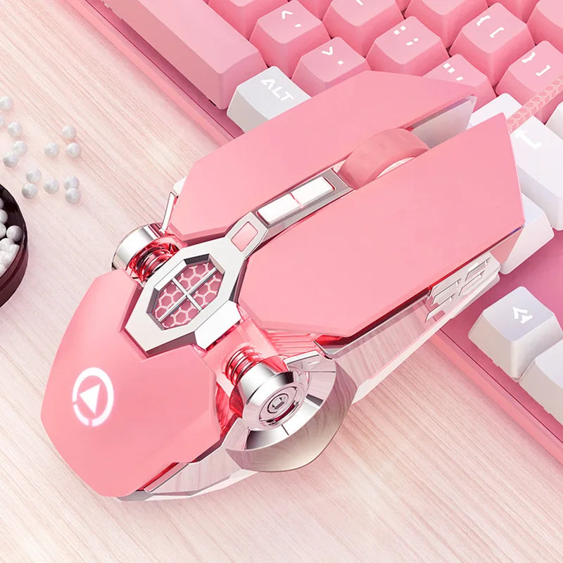 Pink Wired Gaming Mouse with Backlit Light Silent Click 3200DPI for Desktop Laptop PC - Office And Gamer Ergonomic Mice 5312