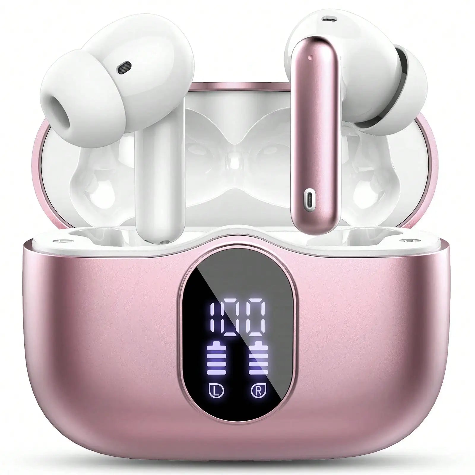 Ordtop Wireless Earbuds, Bluetooth Headphones 48H Playtime Ear Buds With LED Power Display, IPX7 Waterproof Bluetooth 5.4 Earphones In-Ear Earbuds With 4 Mic For Android IOS Cell Phone Laptop, Purple