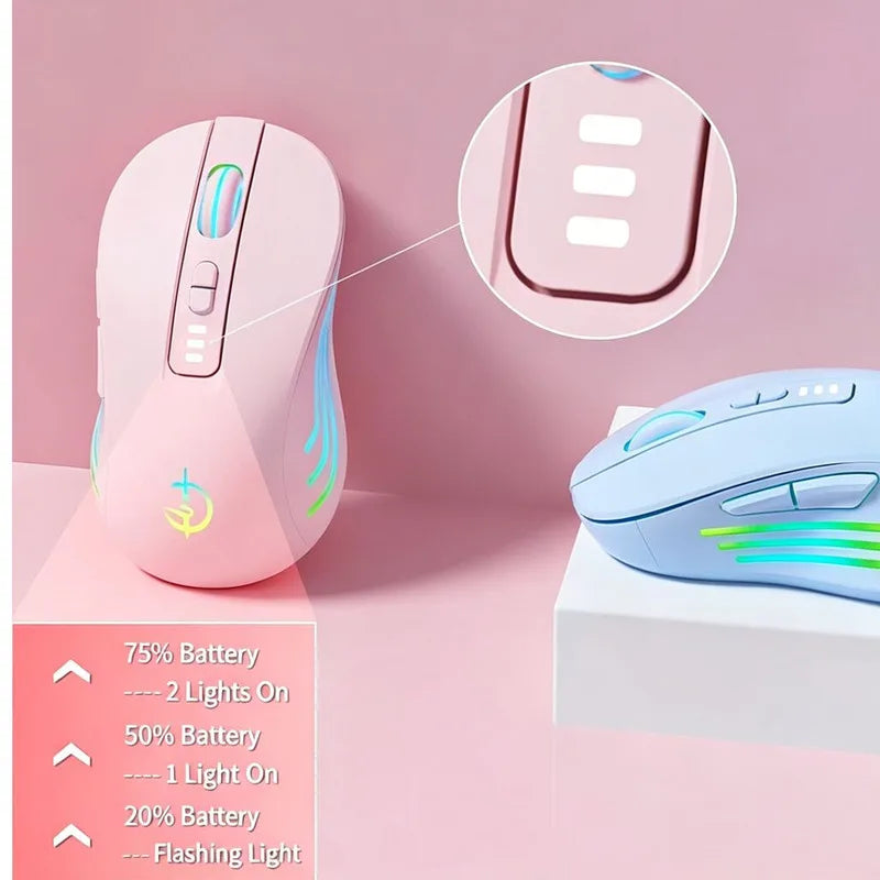 RGB Luminous Bluetooth Dual Mode Mouse 2.4G Wireless Rechargeable Power Digital Display 2400 DPI Gaming Computer Mice Office