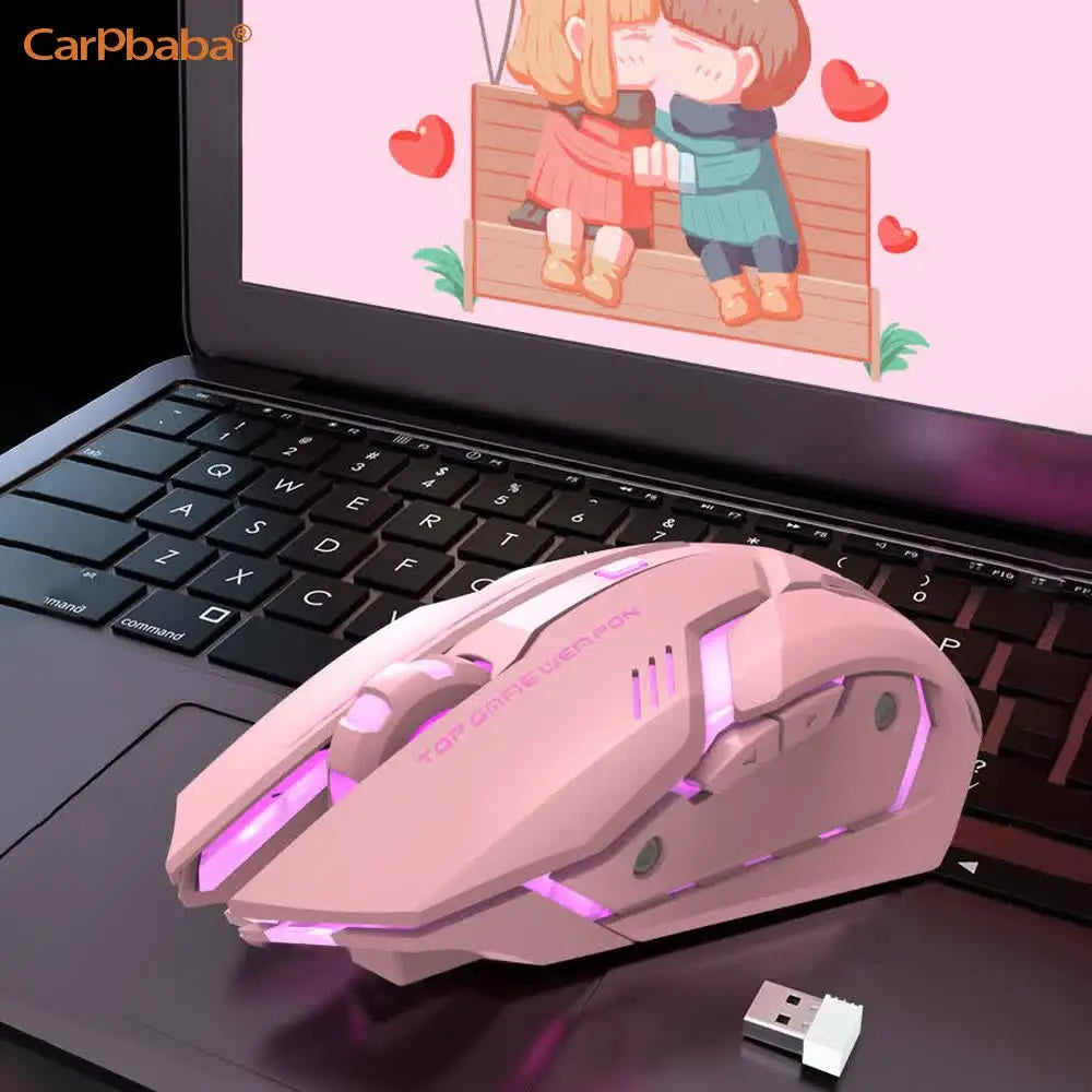 PT1T1 Gaming Pink Mouse Wireless 2.4G Mice Cute Mute Computer Mouse USB Backlight Rechargeable Wireless Mouse For PC IOS Laptop