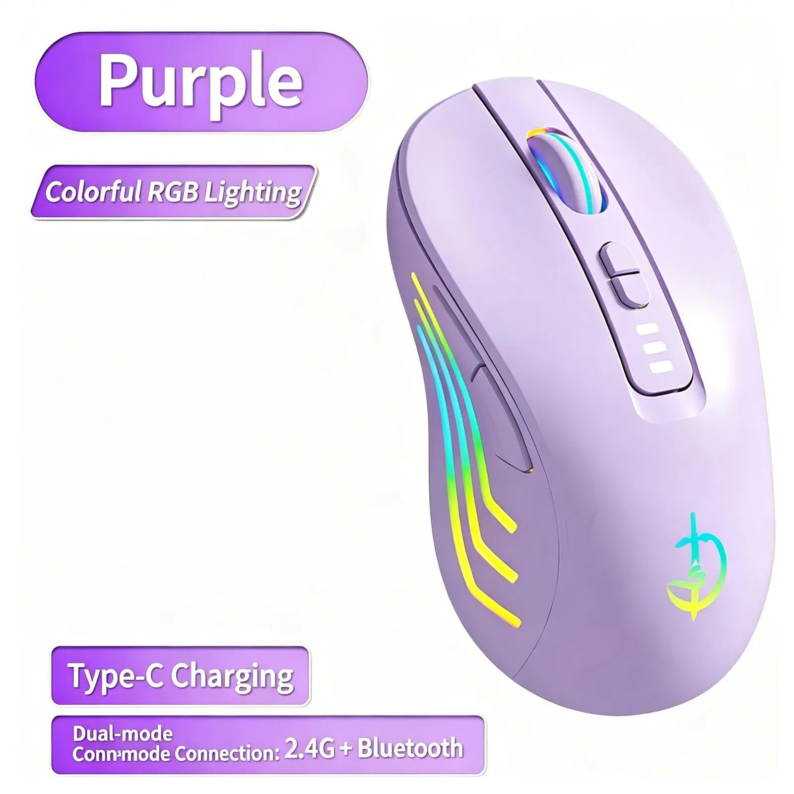 RGB Luminous Bluetooth Dual Mode Mouse 2.4G Wireless Rechargeable Power Digital Display 2400 DPI Gaming Computer Mice Office